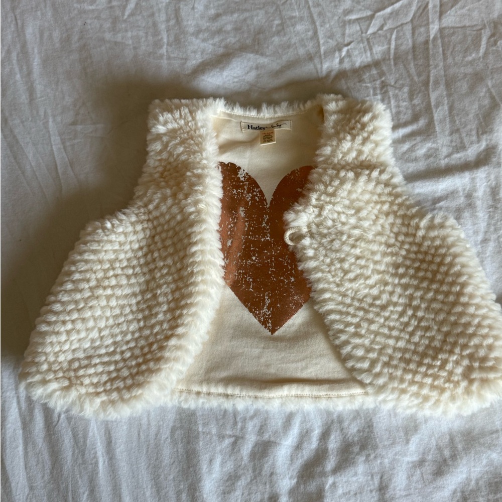 Hatley Cream Fuzzy Vest with Brown Heart